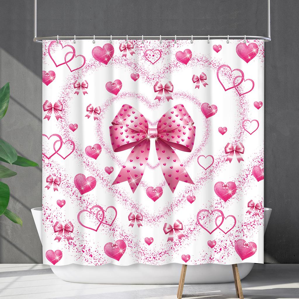 Bathroom Waterproof Curtain Digital Printing Valentine'S Day Love Shower Curtain Free Punching Toilet Partition Curtain Shower Cloth