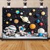 Space-themed photo backgrounds cartoon astronauts planets stars rocket spaceships polyester birthday parties