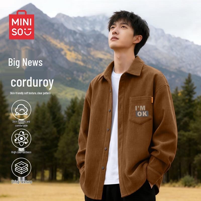 MINISO Men s Casual Corduroy Lapel Shirt Jacket XL
