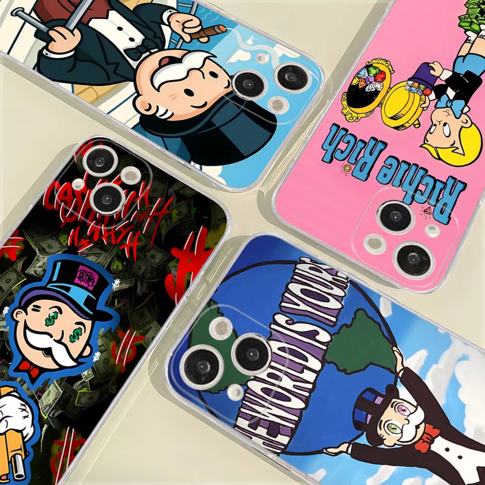 Trend Cartoon Dollar Alec Monopoly Transparent TPU Phone Case for iPhone 17 11 12 13 14 15 16 Pro Max 16 Plus Cover