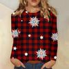 Women's Fashion Casual Christmas Print Round Neck Long Sleeve Decorative T-Shirt Top