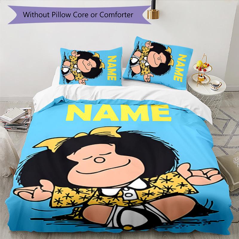 3pcs Mafalda2 Cover Set - Personalized Name, HD Printed Bedding with 1 Cover and 2 Pillowcases - Perfect for Home Decor, Easy Care