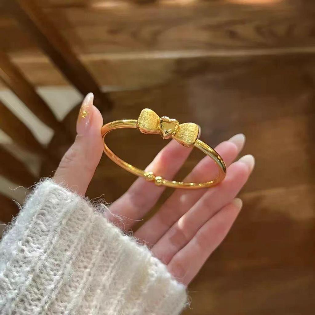 Golden Brushed Bow Open Cuff Bracelet for Women - Exquisite Light Luxury Jewelry