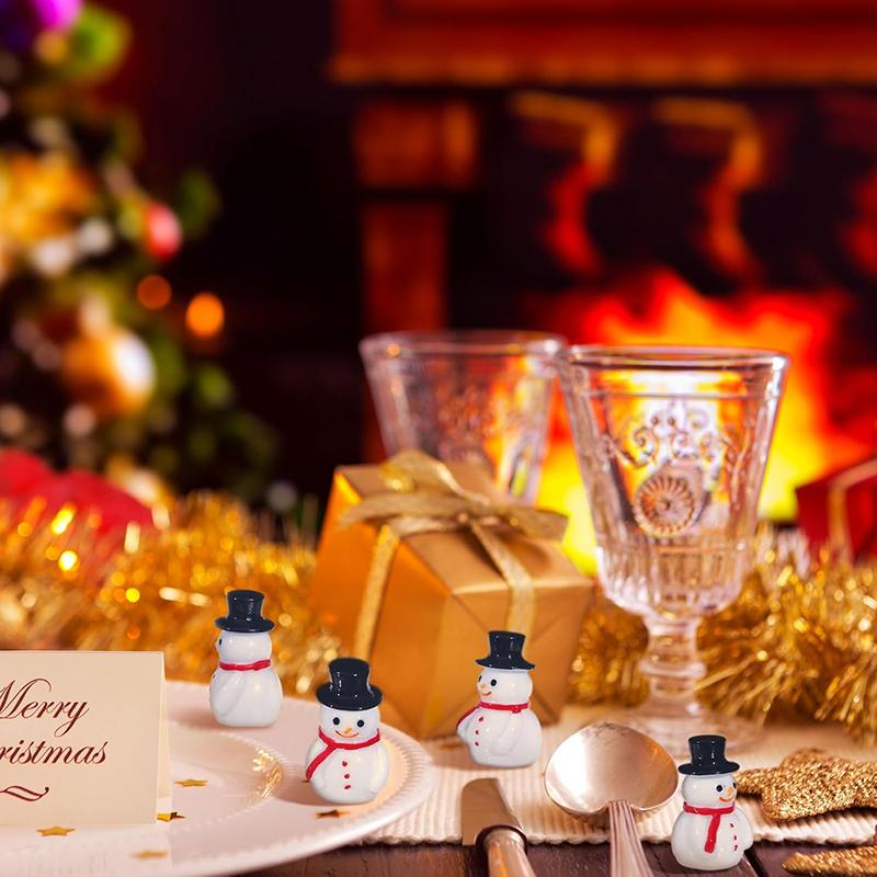 WTEMPO Mini Schneemann Figuren Ornamente Weihnachten Harz Schneemann Dekoration mit Hut Weihnachten Mikro Landschaft Ornamente Gartenzubehör für DIY Bastelarbeiten