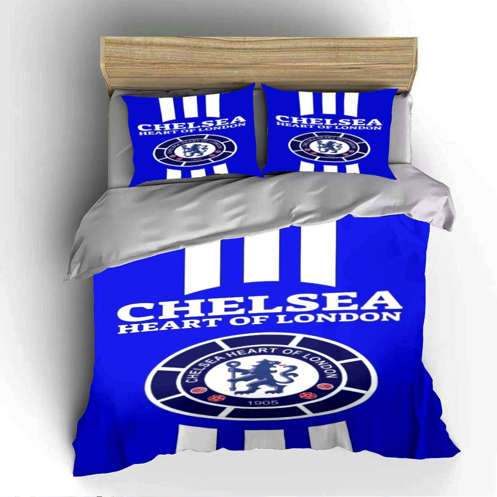 Chelsea Football Club Set Biancheria da Letto Biancheria Copripiumino Set Copripiumino Federe Decorazione per la Casa (1 * Copripiumino 2 * Federe, senza piumino)