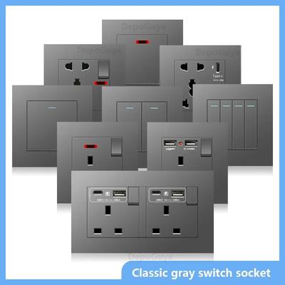 Universal 18W Type-C Quick Charge Double Power Outlet,220V Electrical Wall Light 2way Switch UK 13A Wall Double USB Plug Socket