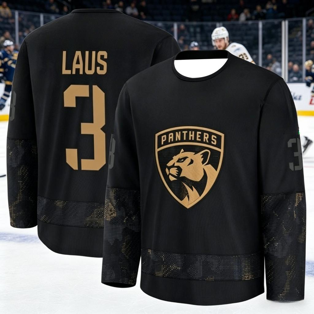 2026 Florida Herren Neue Schwarz-Gold-Edition Eishockey Trainingsanzug - 3D-gedrucktes, feuchtigkeitsableitendes Langarmshirt Familie