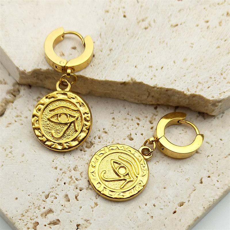 Staroegipskie Kolczyki Wiszące Oko Horusa z Amuletem dla Kobiet Stal Nierdzewna Kolor Złoty Szczęśliwy Amulet Kolczyki Biżuteria