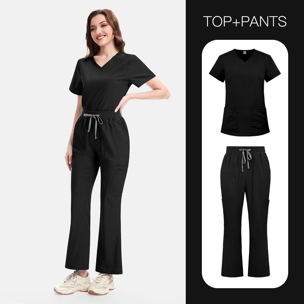 Men'S And Women'S Large-Size Hospital Short-Sleeved Doctor'S Nurse'S Uniform Cotton V-Neck Technician'S Overalls Clinic Beauty Salon Set Export