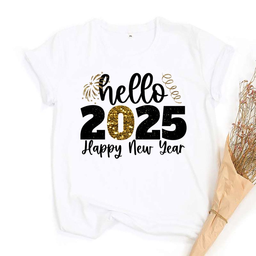 Dámské vánoční tričko s kulatým výstřihem Santa Claus, Velká velikost, Krátký rukáv, Vánoční edice pro Nový rok 2025