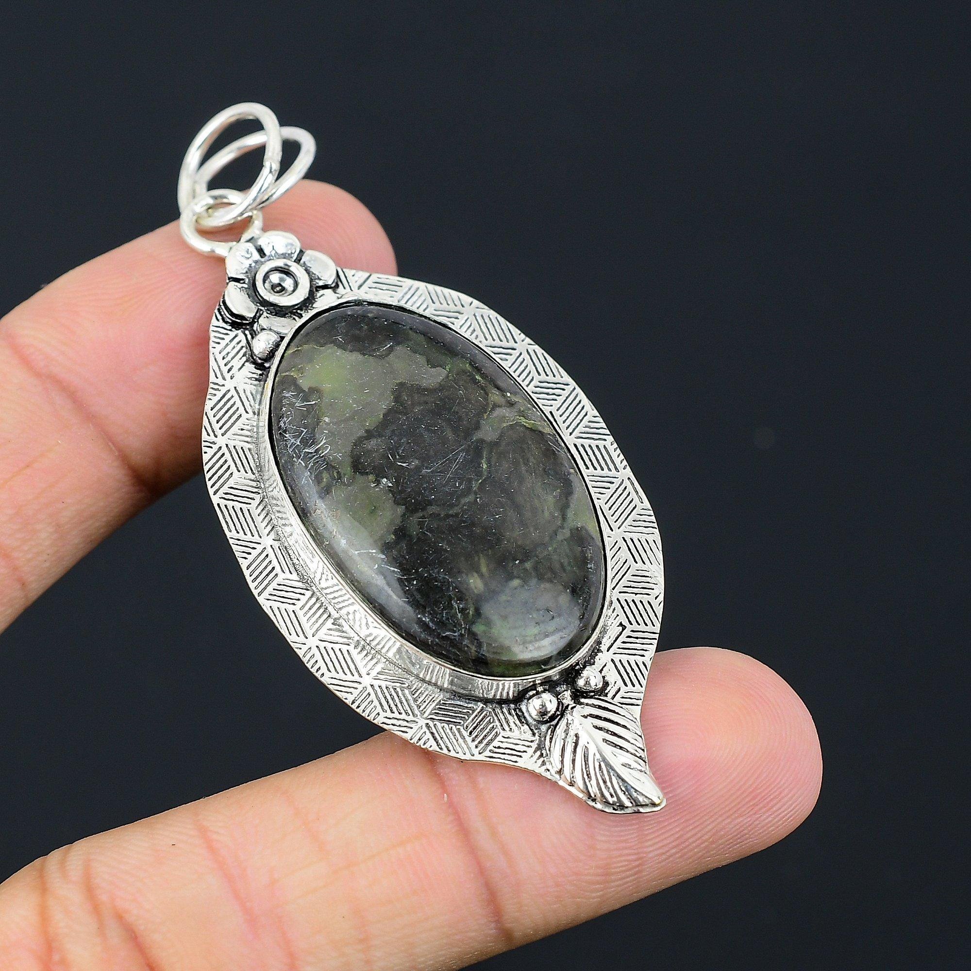 Wedding Gift For Her 925 Silver Natural Gabbro Jasper Gemstone Pendant Flower