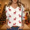 Women's Christmas Print V-Neck Three-Quarter Sleeve Loose Fit Casual Shirt