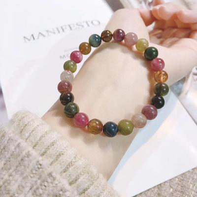 Damen Armband Regenbogen Wassermelonen Turmalin - Buntes Einzelstrang Kristall Geburtstagsgeschenk