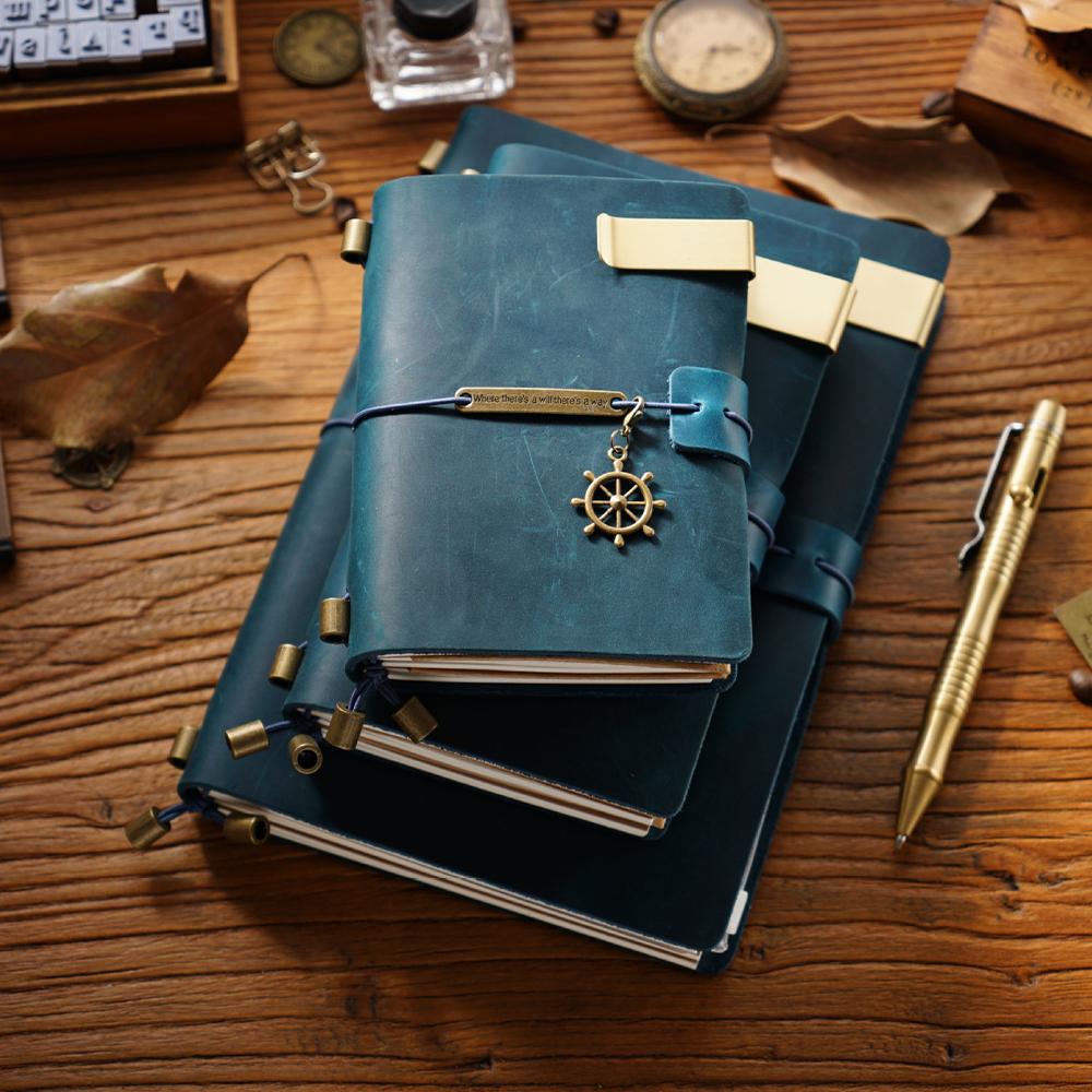 Vintage Crazy Horse Leather Notebook Creative Handmade Travel Journals Business Promotional Gift Planner Printed Diary Notebooks