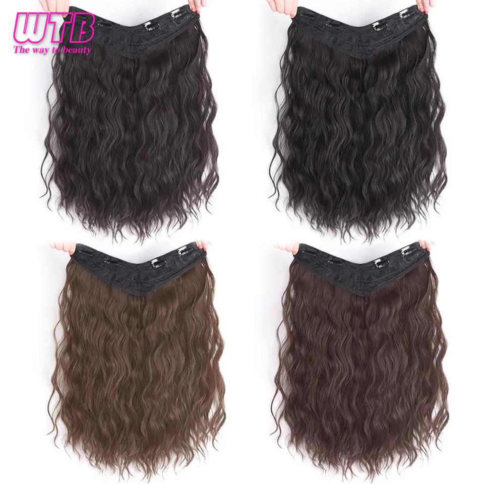 WTB syntetisk vann krusning hårforlengelse parykk fluffy bølget krøllete hår Naturlig usynlig parykk kvinne