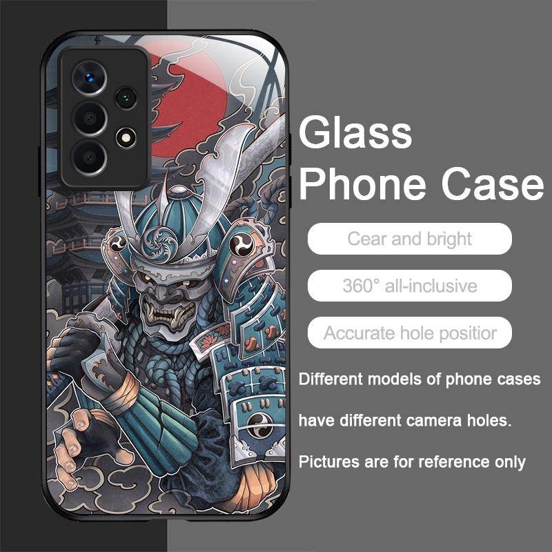 Tempered Glass Phone Case for Huawei Honor 200 100 90 Mate 50 40 Pro Nova 12 11 10 SE P30 P40 5G Japan Ghost Face Samurai Cover