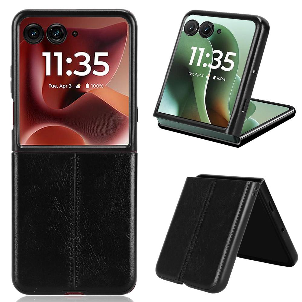 

Для Motorola Razr 60 Ultra 5G Чехол Прострочка PU Кожаное Покрытие ПК Чехол для Телефона Black