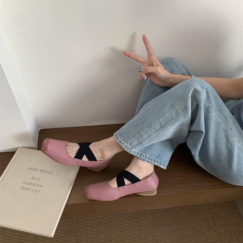 French Mary Jane shoes ballet shoes with skirt retro single shoes pig nose square head small leather shoes low heel fairy shoes