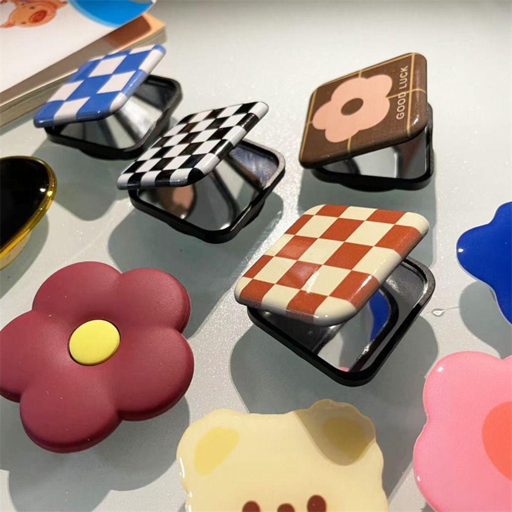 Her Women Girls Folding Phone Bracket Plaid Mirror Makeup Mirror Phone Stand Holder Cosmetic Mirror