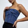 Damen Kurzes Slim Und Sexy Denim Trägerloses Top