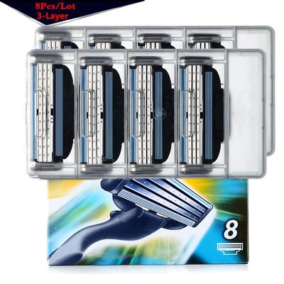 8 piezas/lote Cuchillas de afeitar de alta calidad de 3 capas, Compatibles para máquina Gillettee Mache 3
