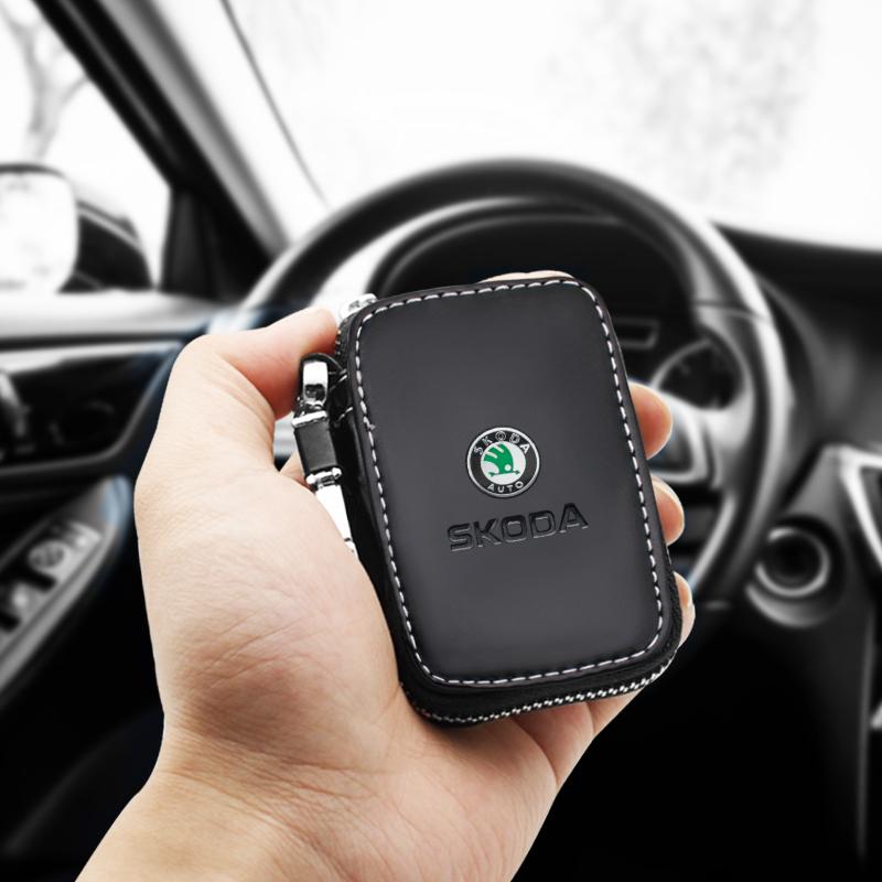 ypdvi1 For Skoda Models Genuine Leather Car Key Cover - Key Case, Wallet, Keychain Bag - Accessories (Octavia Kodiaq Kamiq Karoq)