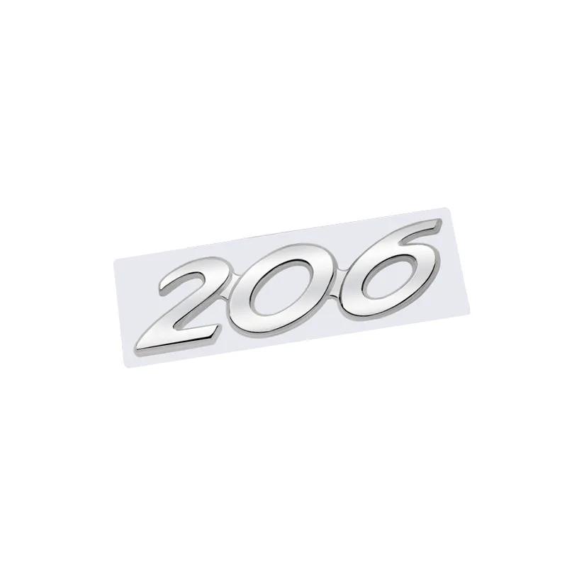 3D Glossy Black Chrome Silver Metal Logo Emblem Badge Decal Car Sticker for Peugeot 206 Car AccessoriesT