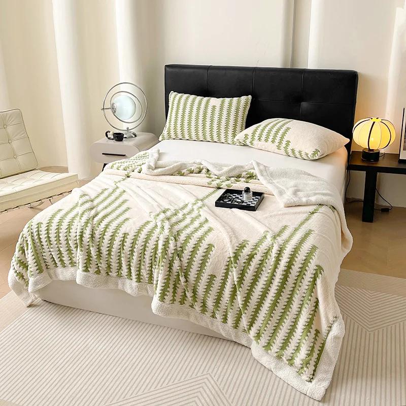 

Современный минималистичный тафтовый утолщенный плед, универсальный для четырех сезонов, многофункциональный жаккардовый двусторонний резной офисный плед для сна 70x100cm 1pcs