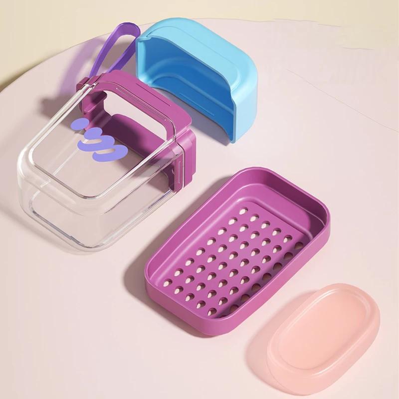 2025 Portable Soap Box Travel Mini Soap Box Sealed Drain With Lid Soap Box Transparent Light Luxury