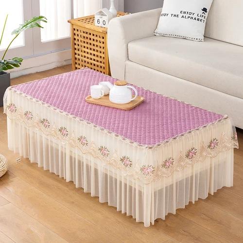 Bawełniany Biały Prostokątny Obrus Koronkowy Stolik Kawowy Ochrona przed Kurzem z Haftem Szafka TV Dwuwarstwowy Wszechstronny Obrus