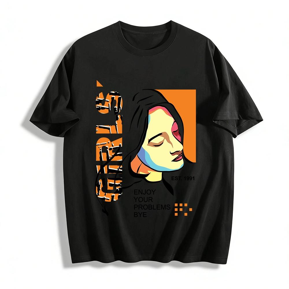 

Abstract Portrait Letter Print Tee EST1991 Trendy Casual Top For Men Women Pure cotton T-shirt 6XL