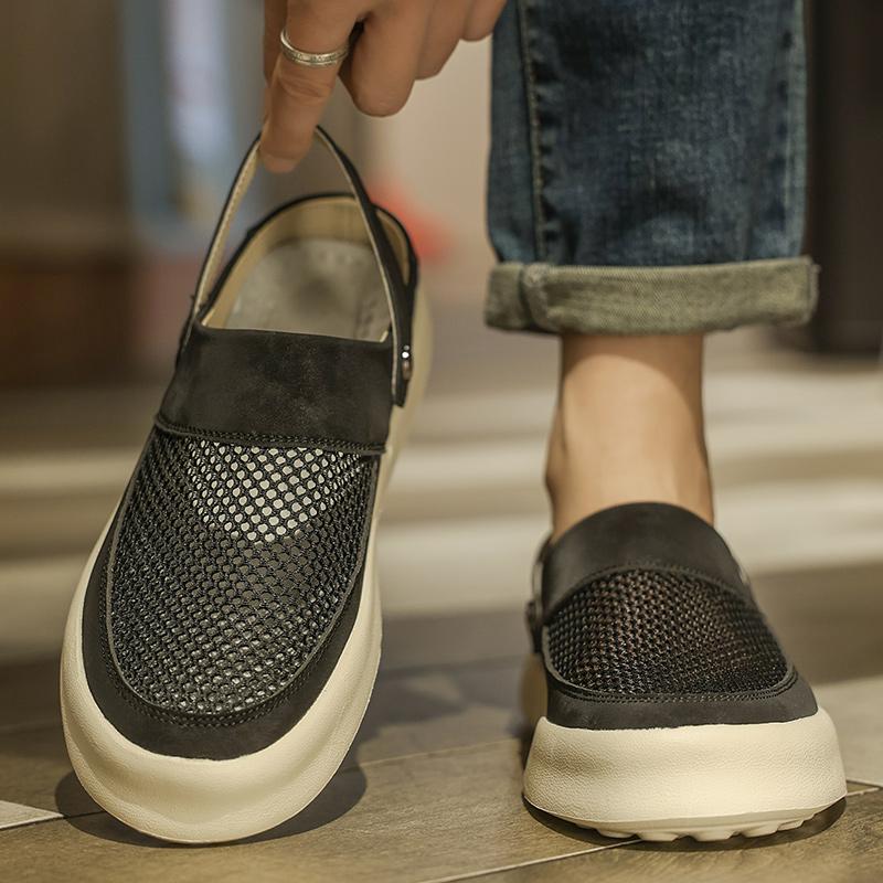 Breathable Hollow Out Sandals Summer Beach Shoes Men Driving Outwear Sandals Soft Sole Anti Slip Man Slippers Half Drag