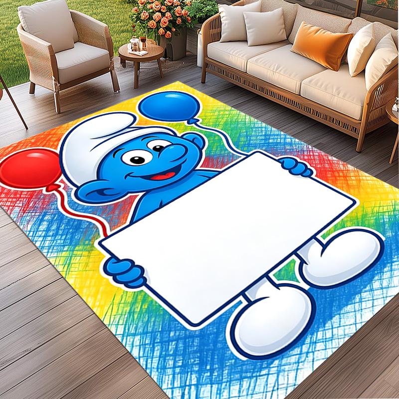 Blue Smurfs Print Rug, Washable Floor Carpet, For Entryway Dorm Laundry Room Office Study, Home Decor Birthday Christmas Gift