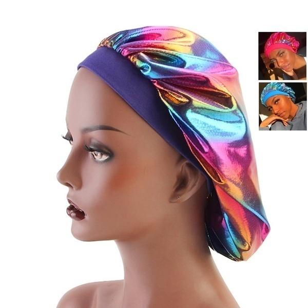 Women Laser High Elasticity Wide Side Sleeping Cap Perm Hat Chemotherapy Cap Bath Caps Shower Hat