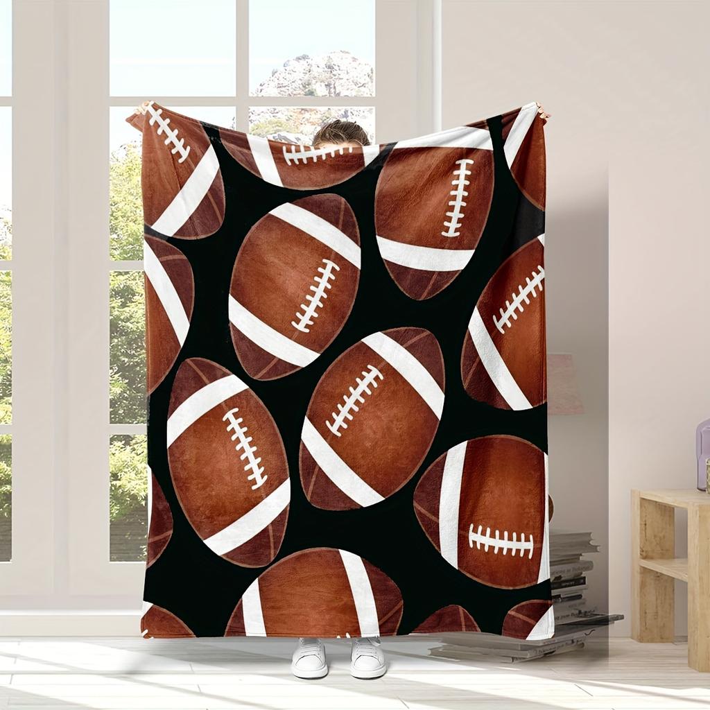 Rugby-Themed Flannel Blanket - American Football Print | Home/Travel/Sports Events | Christmas Decor & Rugby Fan Gift