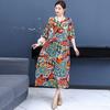 Women's Round Neck Five-Point Sleeve A-Line Floral Print Midi Dress Loose Casual Vintage Style Summer Daily Mom Long Dress