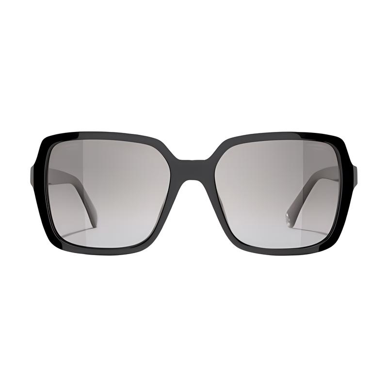 CHANEL temple logo plastic square sunglasses women's black
