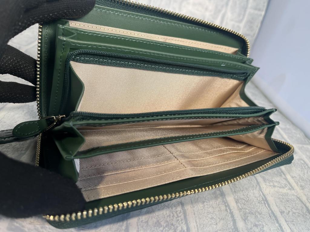 GUODI Long Wallet with Round Genuine Crocodile for Men and Zipper, Leather, Color-Dyed, Unisex, Women, LH-7645 (Cyprus Green)