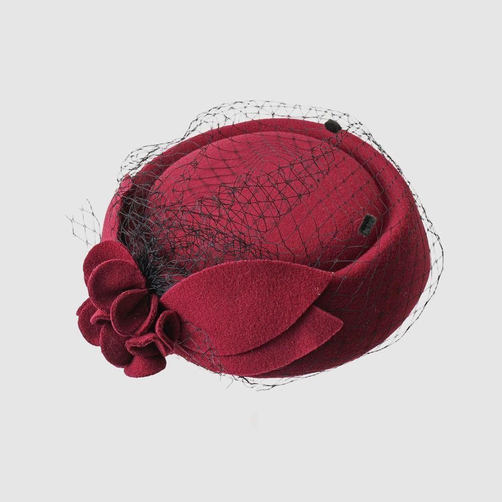Solid Color Mesh Topper Hat Vintage Woolen Beret Teardrop Hat Airline Stewardess Caps  Performances