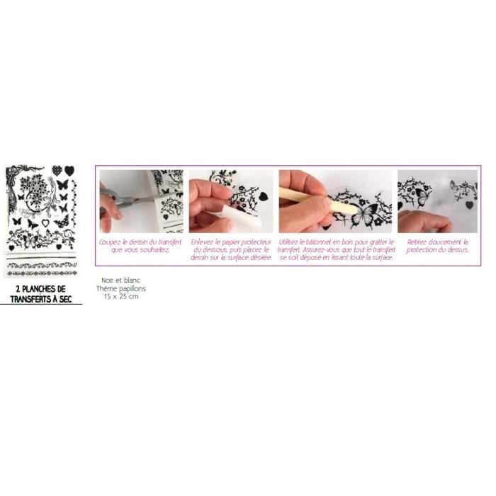 Planches de transfert à sec - MEGACREA DIY - Papillons - 15 x 23 cm - 2 feuilles - Bâtonnet inclus