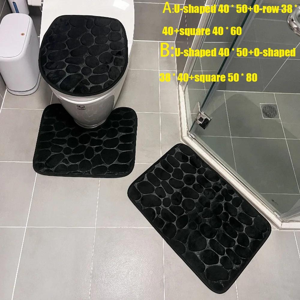 Hızlı Kuruyan Kaymaz Su Emici Banyo Matı Kalınlaştırılmış Banyo Tuvalet Üç Parçalı Set Halı Makinede Yıkanabilir Kumaş