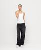 Chambros Women'S Semi-Wide Washed Denim Pants [Washed Black]