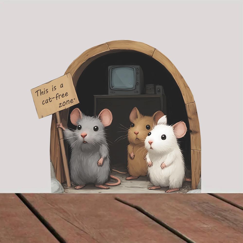 Cute Cartoon Mouse Hole Kitchen Staircase Home Decoration Sticker