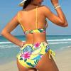 New Women's Tropical Floral Print Bikini Set High Elasticity Lycra Fabric Button Details Comfortable Fit Swimwear Ensemble