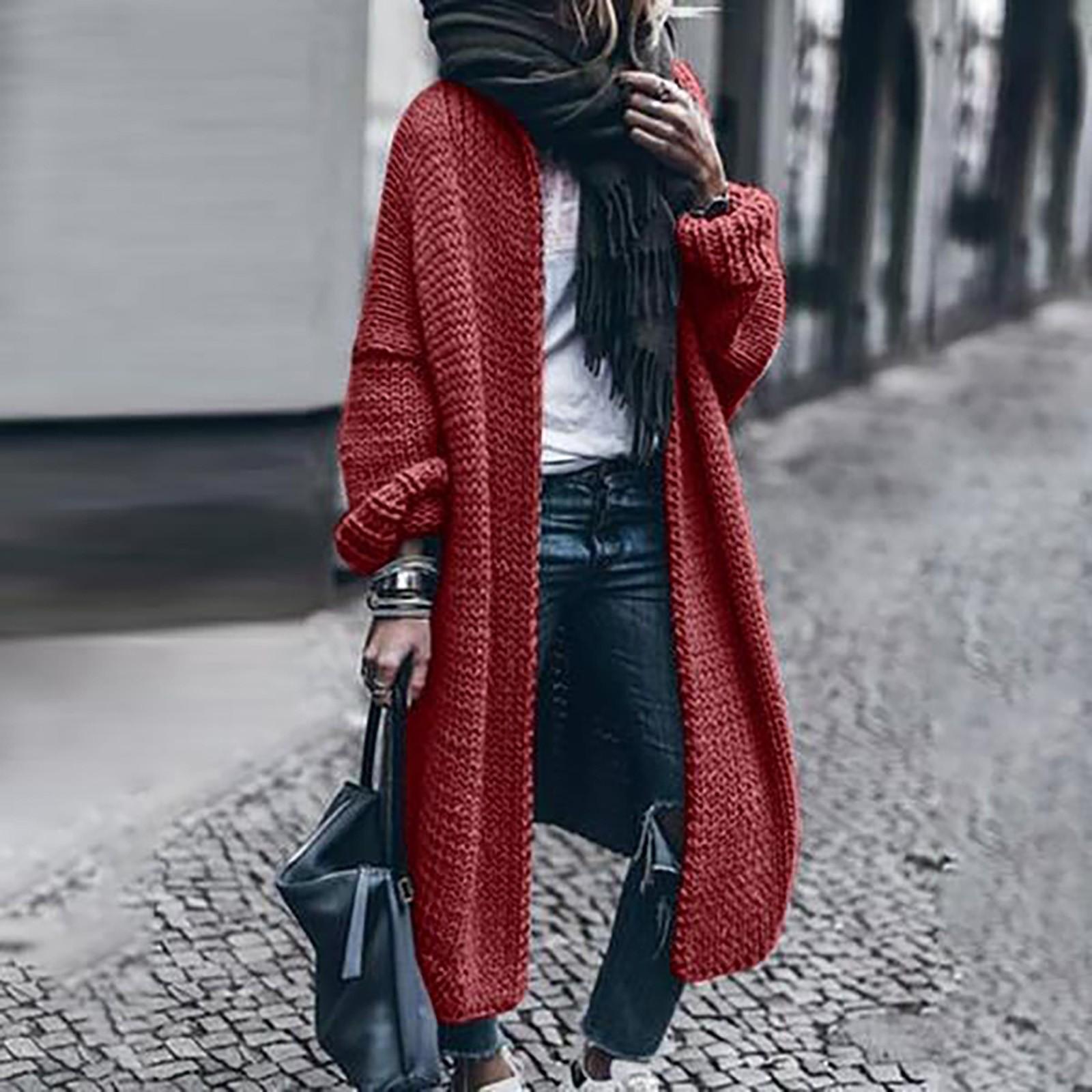 

Women s And Winter Solid Color Loose Knit Sweater Mid-Length Coat Sweater XXXXXL винний
