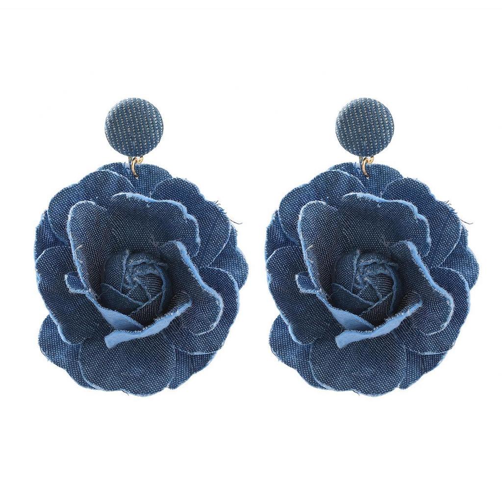 Autumn & Winter Floral Earrings: Blue Rose, Trendy Exaggerated Design for Women