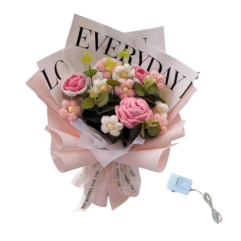 Dzianinowy Kwiat Gotowy Dekoracja Domu Bukiet Kwiatów Szydełkowych na Dzień Nauczyciela Urodziny Rocznicę Dzień Dziękczynienia Kobiety