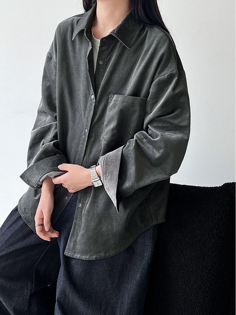LUXI Retro Korean Corduroy Lapel Shirt - Women s Autumn Lazy Style Jacket Medium