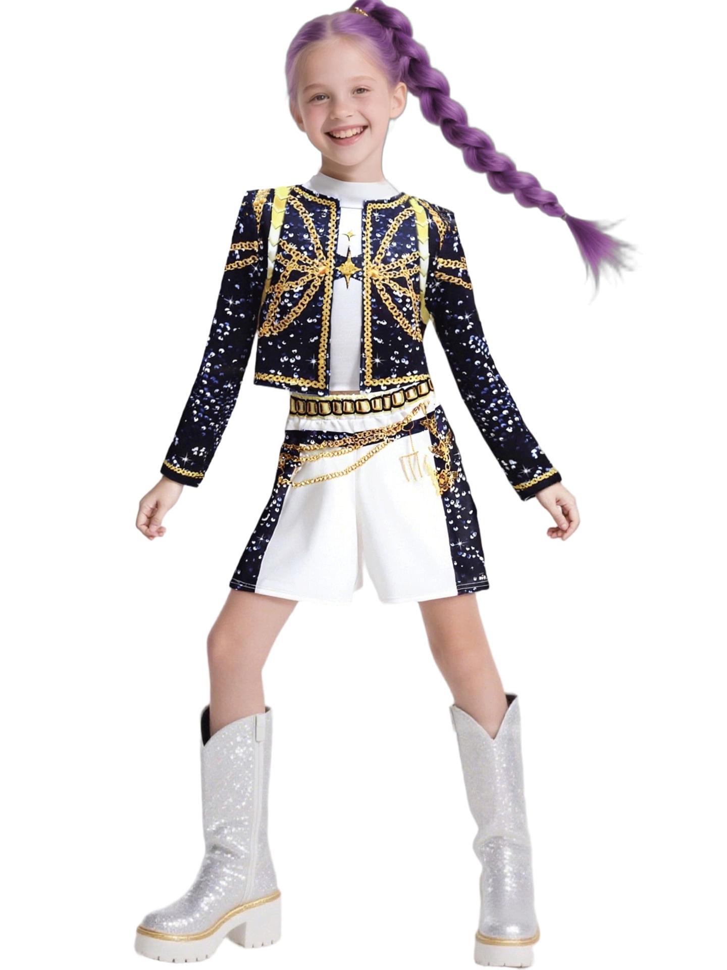 2025 Nuovo Set Costume da Cacciatrice di Demoni Cantante Pop per Ragazze con Stampa 3D 120 cm