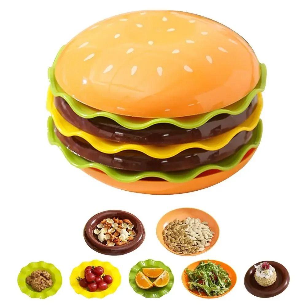 Burger-Shaped Stackable Hamburger Plate Set 5/7 Layers Bone Spit Plate Dinnerware Set Table Decor